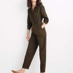 Madewell army green grid dot coverall jumpsuit